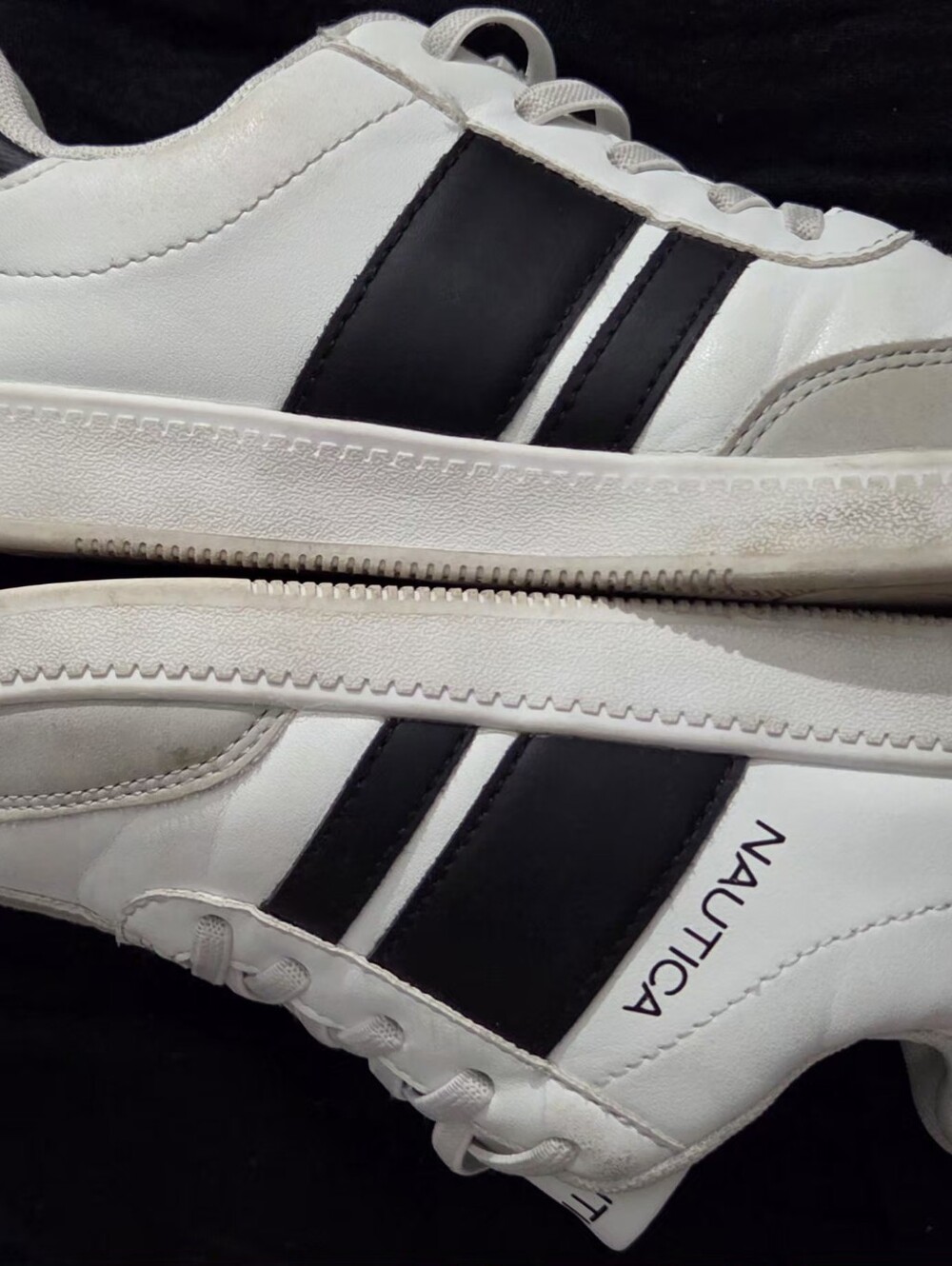 Nautica White Sneakers with Black Stripe Accents